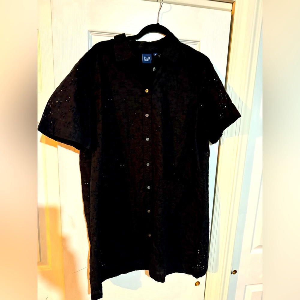 GAP Black Eyelet Shirt Dress